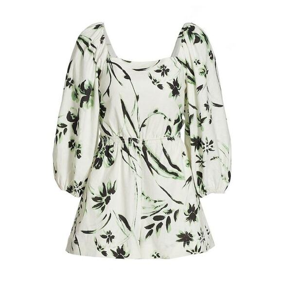 NWT Tanya Taylor‎ Stevie Romper Size Small Floral Linen Square Neck Puff Sleeve - Picture 1 of 16